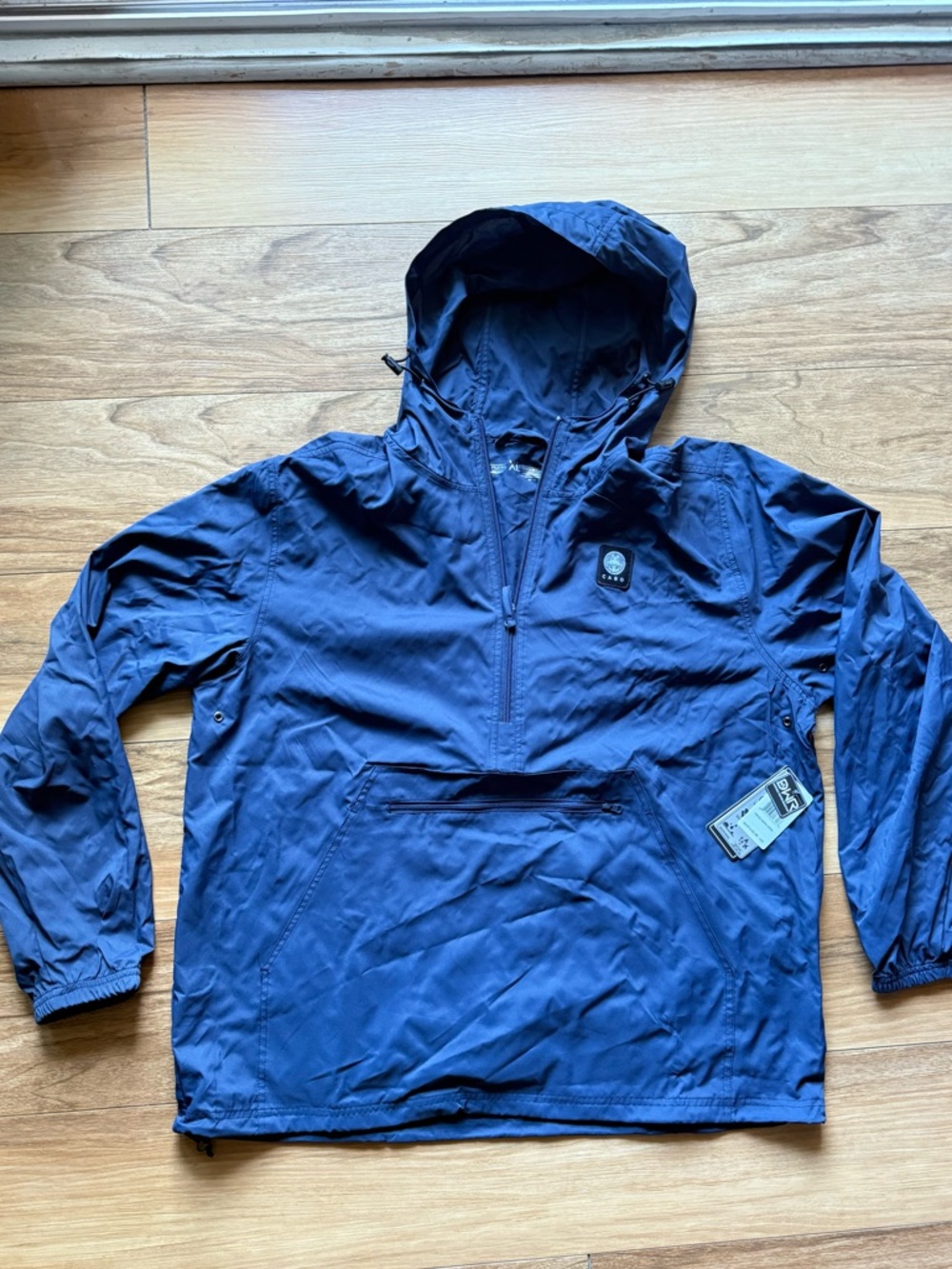 NWT Cabo Navy Blue Hooded Anorak Windbreaker XL Water Resistant Pullover Jacket